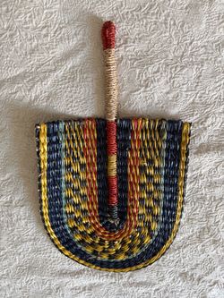 Handwoven Straw Fan with Handle