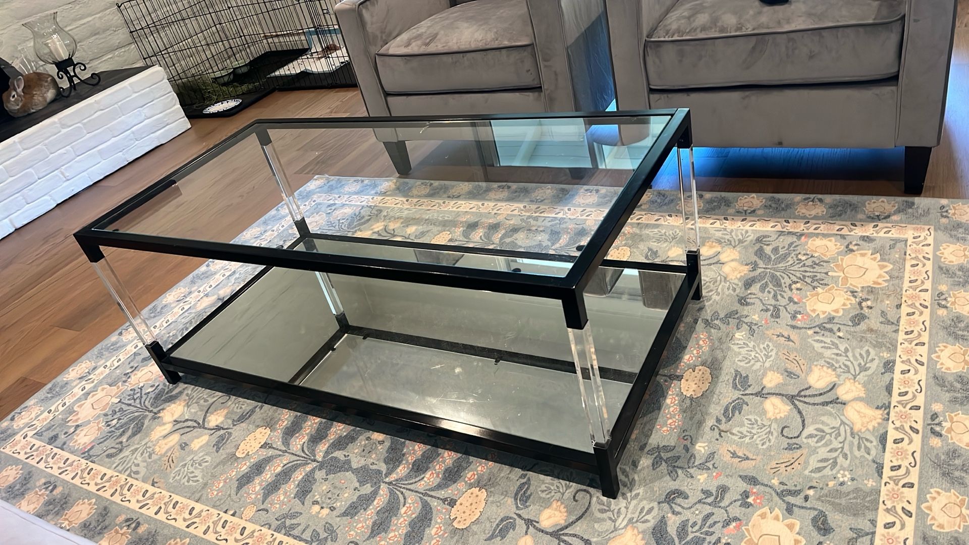 Glass Top And Bottom Metal Coffee Table