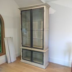 Industrial Farmhouse 8' Tall Wood Cabinet Glass Doors With Shelves