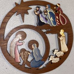 Nativity Christmas Ornament, Camels Manger Scene-Wood, Laser Cut, Hand Painted
