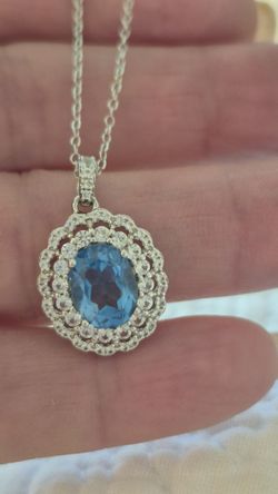 Designer PAJ STERLING SILVER AQUAMARINE & Cz Pendant Necklace- 18 In.