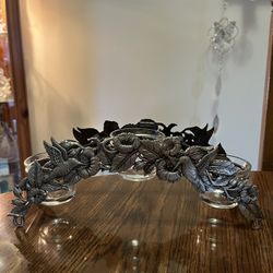 Spoontiques Pewter Hummingbird Hibiscus Floral Candle Tea Light Holder 