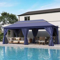 Outdoor Patio Gazebo 10'x20' with Expansion Bolts, Heavy Duty Party Tent & Shelter with Double Roofs, Mosquito Nettings and Privacy Screens for Backya
