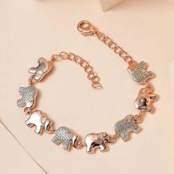 Adorable Diamond Accent Elephant Bracelet plated in 18K Rose Gold (7.25 In)