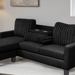 Neymar Black Reversible Sectional with Drop Down Table