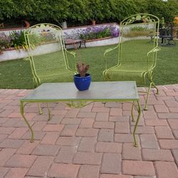 Vintage Woodard Wrought Iron Chairs And Table 