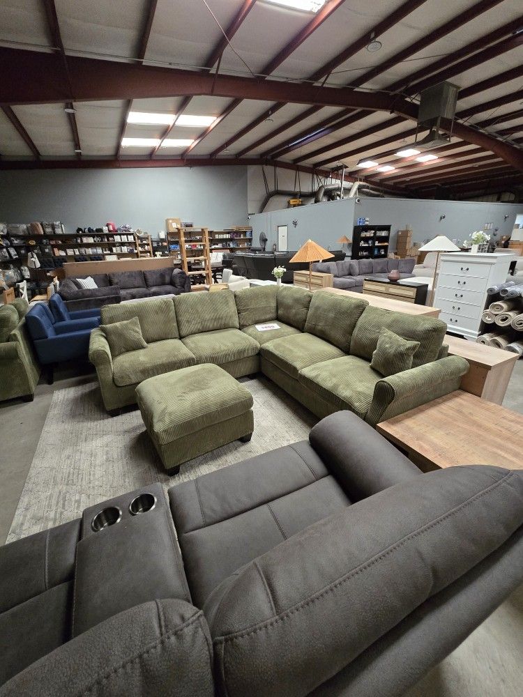 Olive Green Sectional With Ottoman For $800