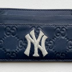 Pre-owned Gucci Card Case NY Yankees Patch Royal Blue 