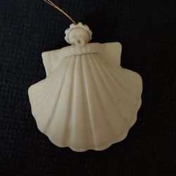 Vintage Margaret Furlong White Bisque Seashell Angel Ornament 