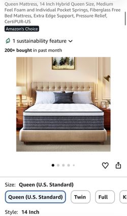 Queen Mattress, 14 Inch Hybrid Queen Size, Medium Feel Foam and Individual Pocket Springs, Fiberglass Free Bed Mattress, Extra Edge Support, Pressure 