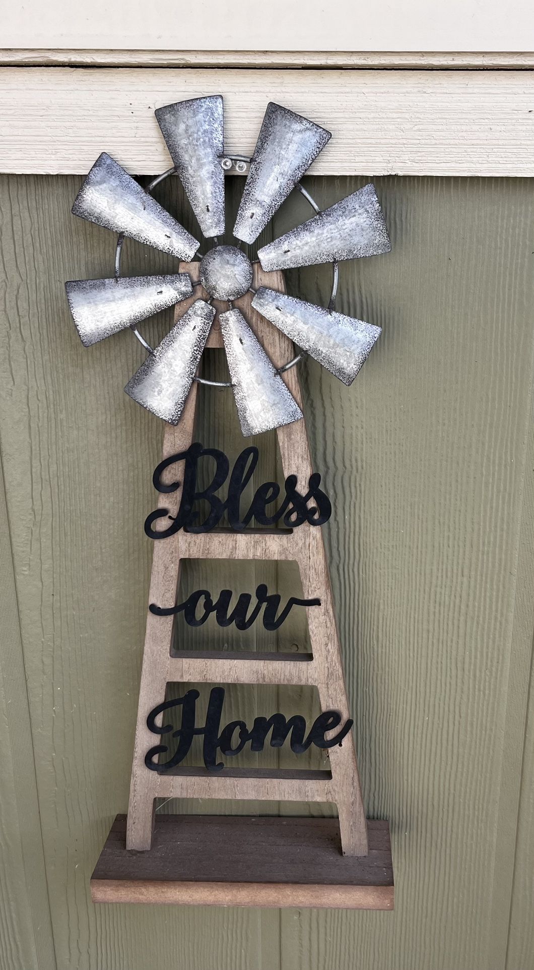 Wooden Bless This Home Windmill Decor