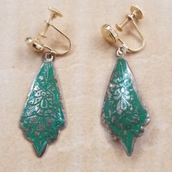 Vintage Gold Plated And Enameled Earrings 