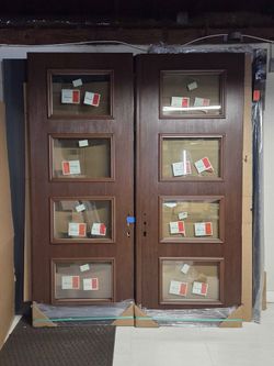 Brand New 72W x 94H Fiberglass Impact Double Entry Doors with Frame