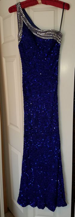 Long blue and silver sequined formal or prom dress size 4. $100.00. Must meet in Eagan or Inver Grove Heights, cash only