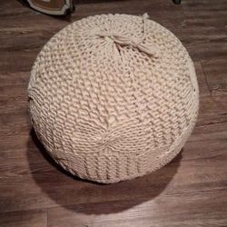 GDF Studio Ansel Knitted Cotton Pouf, Beige Ottoman