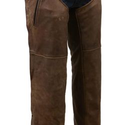 Milwaukee Leather Chaps for Men's Vintage Crazy Horse Brown Leather- Snap Out Thermal Lined Motorcycle Chap MLM5518 - Medium