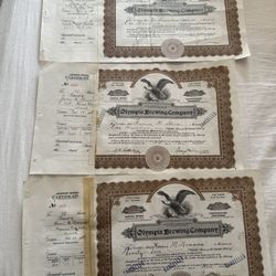 Vintage Olympia Beer Stock Certificates