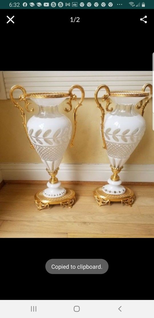 Italian Handcut Crystal Set Of 2 Vase