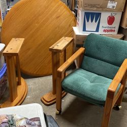 Oak Dining Table And 4 Roller Chairs 