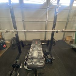 Marcy Pro Bench Press Rack with Plates and Dumbbells
