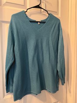 Teal Ribbed V-Neck Sweater