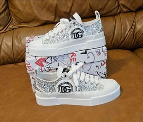 Women's Dolce & Gabbana Portofino Crystal-Embellished High-End Designer Canvas Sneakers Size 6 US (WORN ONCE)