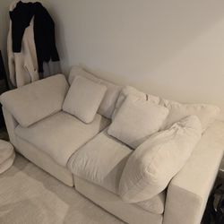 LIVING SPACE Zone Cream White Fabric 2 Piece Modular Loveseat | Track Arms | Loose Reversible Back Sofa Couch