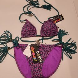 Hobie 2 Piece Bikini Purple Leopard Print Size Small Nwt