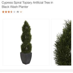 Double Pond Cypress Spiral Topiary Artificial Tree in Black Wash Planter