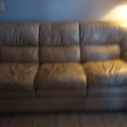 Sofa Leather 3 seats Beige 