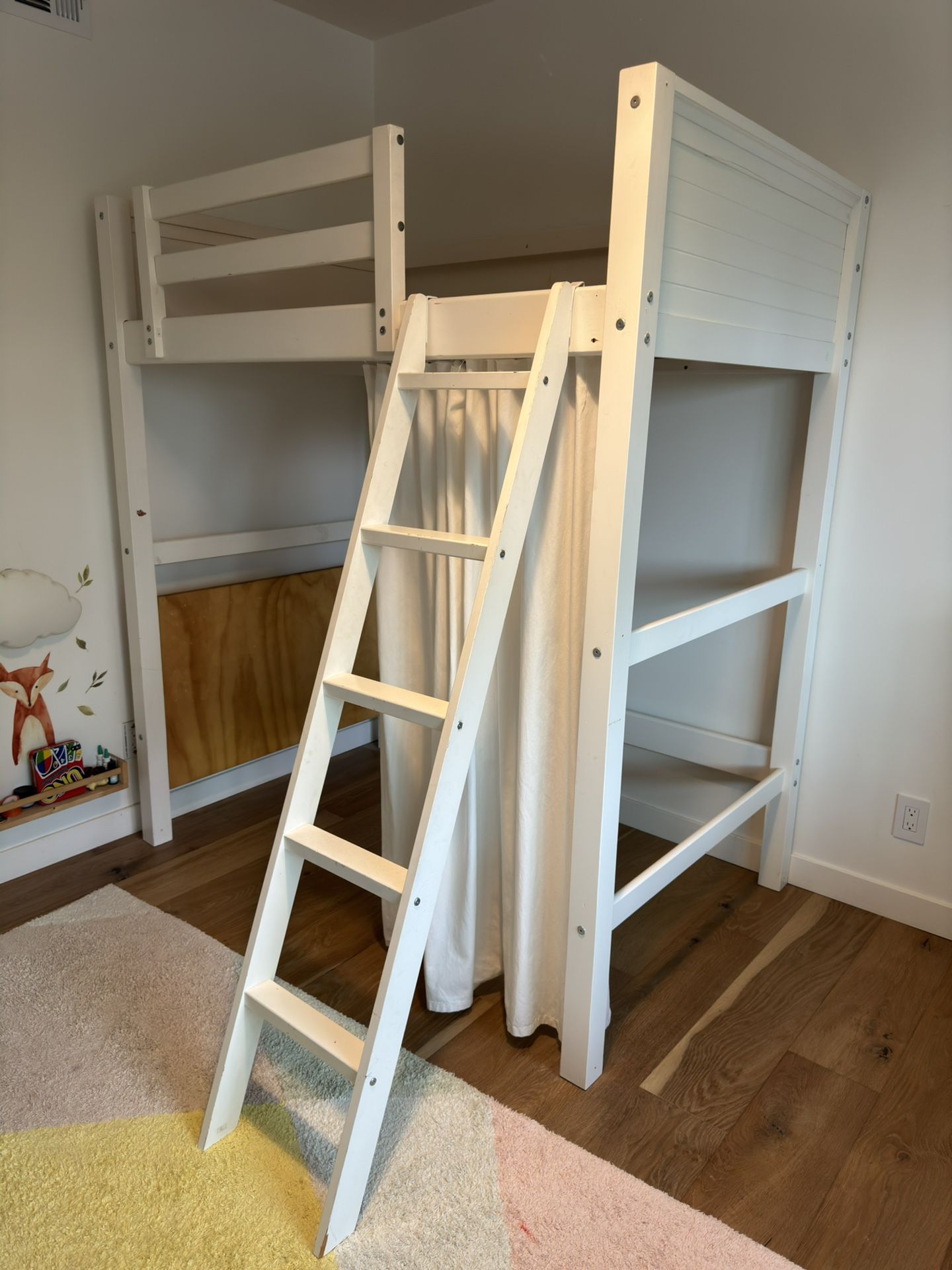 Kids Loft Bed High bed Nursery Bunk Bed white and birch wood with Ladder