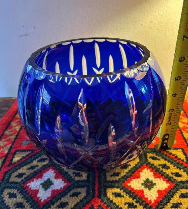 Jarron Cristal Azul Antigua 7 Plg