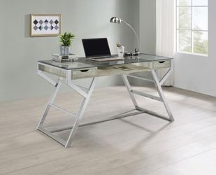 Grey Driftwood/ Glass OFFICE DESK/ Escritorio 🔥🔥NEW IN BOX!!!