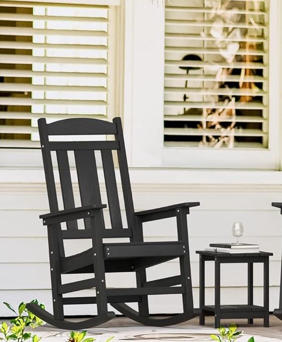 LUE BONA Rocking Chair Outdoor, Weather Resistant Poly Plastic Rocker Chairs, 350lb Heavy Duty, Oversized Porch for Adult, High Back Smooth Chairs Out