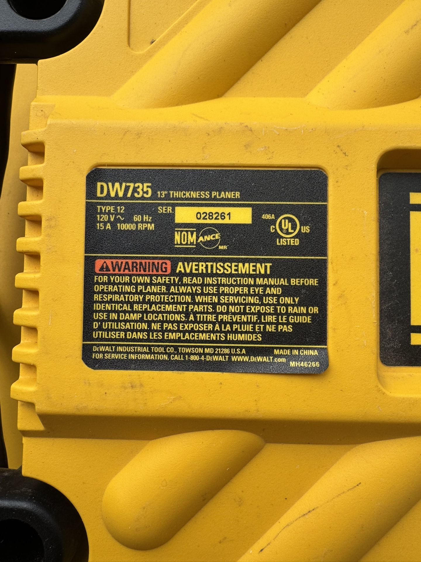 Dewalt 735-13” Planer With Base