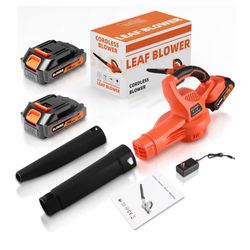 Leaf Blower Cordless with 2 Battery and Charger, 130MPH 180CFM High Speed Leaf Blower with 2 Tubes, 20V Electric Leaf Cleaner, Lightweight Handheld Bl