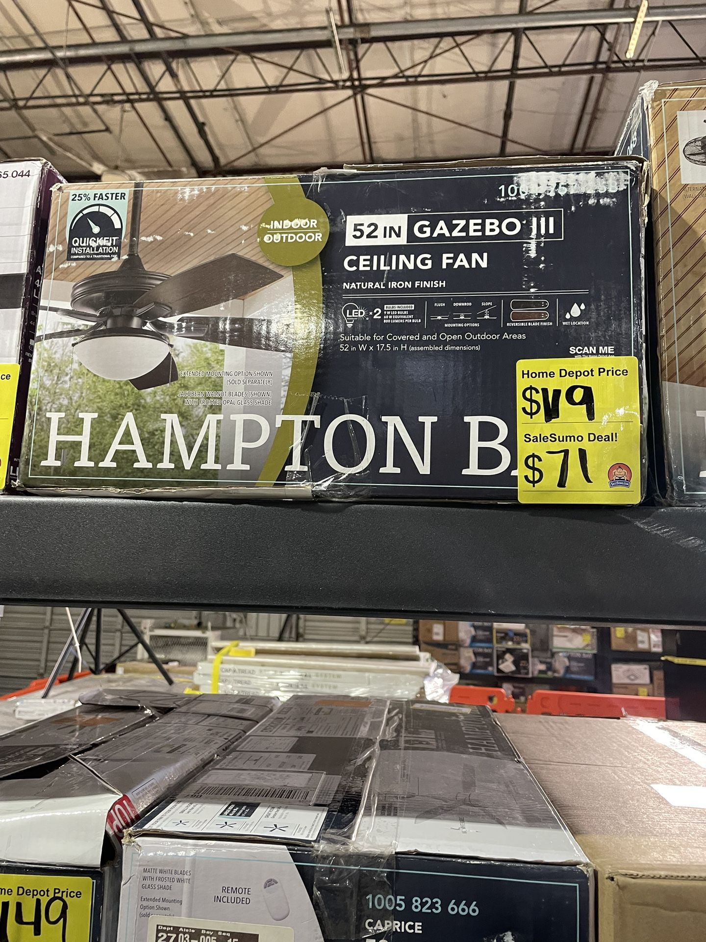 SaleSumo -INDOOR OUTDOOR QUICKET INSTALLATION 52 IN GAZEBO CEILING FAN NATURAL IRON FINISH