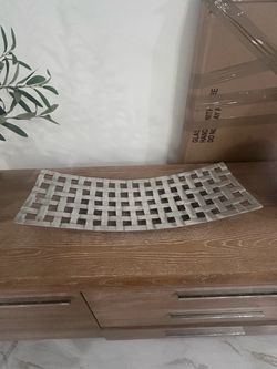 Modern Silver Woven Metal Decorative Tray.