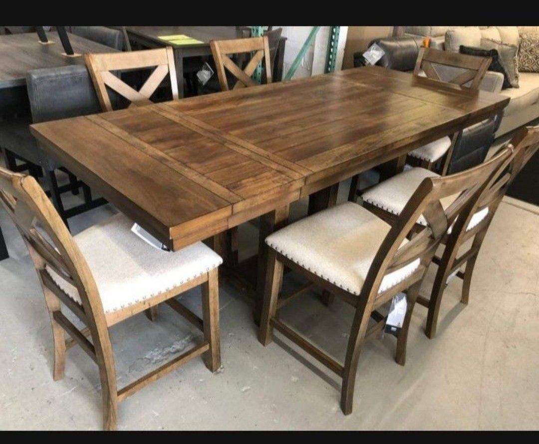 Natural Brown Moriville Counter Height Extension Dining Table,Bar Stools And Bench🔥New Brand 💯 On Display 🏠6 Piece Kitchen/Dining Set