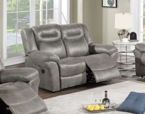 Brand new gray breathable leather (linen like) power reclining loveseat with USB ports (64.6" x 39.0" x 41.2"H)