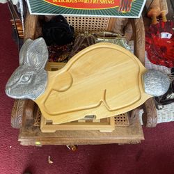 Vintage Bunny Rabbit Easter Pewter Head And Tail Cutting Board 