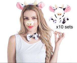 10 sets Funny Dalmatian Milk Cow Costume with Cow Ears Headband, Faux Cow Nose