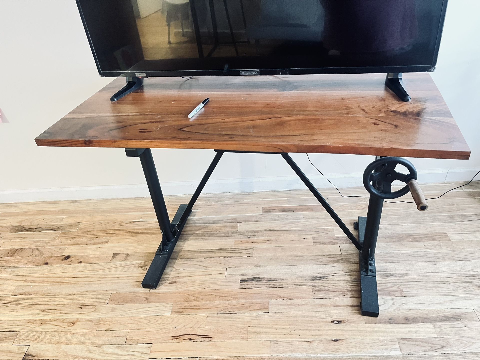Wooden Table W/ A Crank Wheel