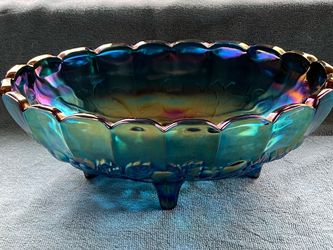 Iridescent Carnival Glass Footed Bowl