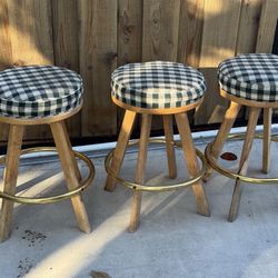 3 Plaid Wood Stools 