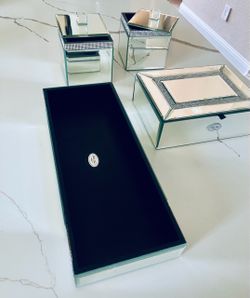 4pcs Mirrored Jewelry Box Set with Crystal Trim