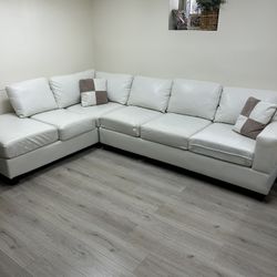 White Leather L Couch