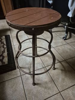 Vintage Toledo Style Industrial Swivel Bar Stool - Adjustable Wood & Iron