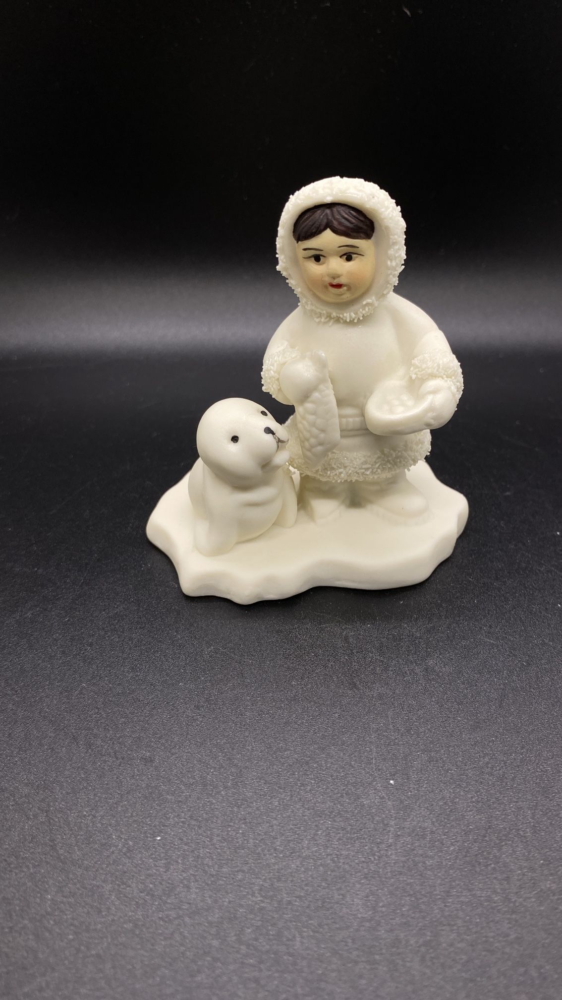 Arctic Kids Of Alaska Snowbabies Porcelain Winter Scene Girl Feeding Fish To Seal 3”T
