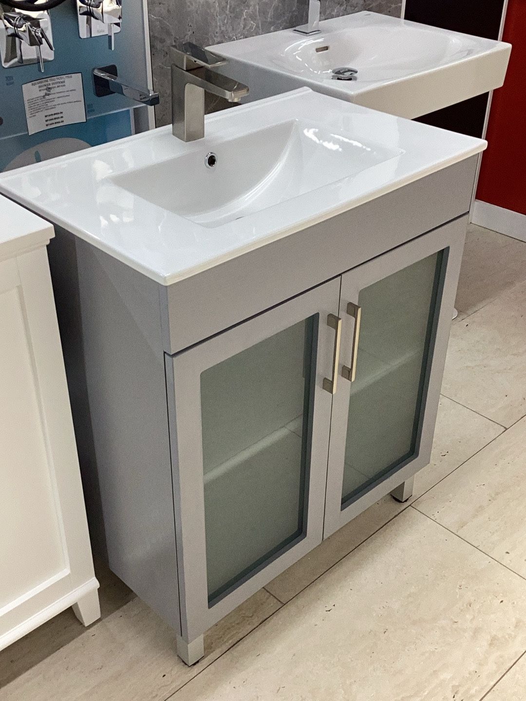 30” Bathroom Vanity Cabinet New Wood With White Ceramic Top With Sink Integrated Ready for Pick Up Today